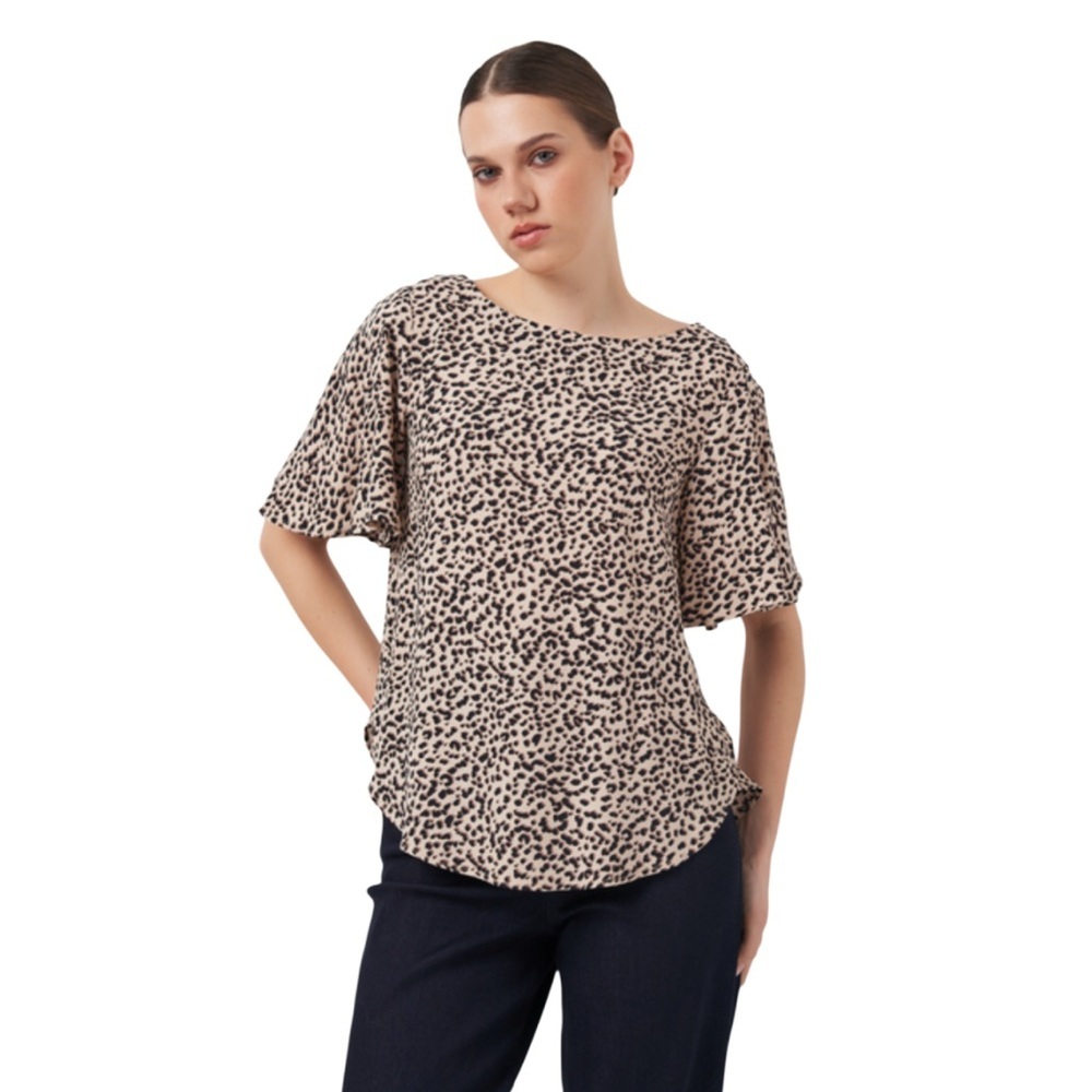 H&M Beige and Black Patterned Short Sleeve Top